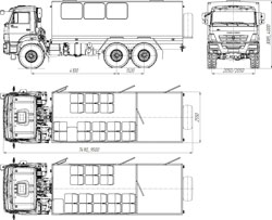 Вахтовый автобус с грузовым отсеком и КМУ