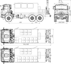 Вахтовый автобус с грузовым отсеком и КМУ