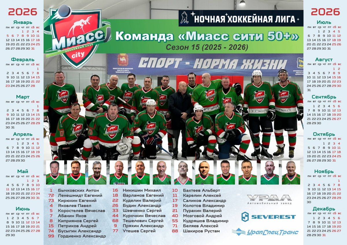Участники 15 сезона "НОЧНОЙ ХОККЕЙНОЙ ЛИГИ" - Команда «Миасс сити 50+»