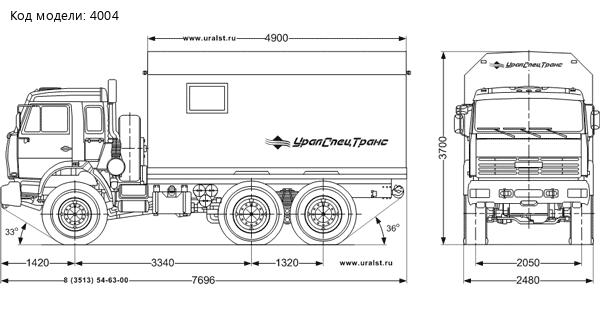 Габаритный чертеж. ТБМ Камаз 5350-42