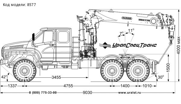 Седельный тягач с КМУ ИТ-200 (тросовый) УСТ 5453 Урал NEXT 4320-6981-74, сдвоен. кабина