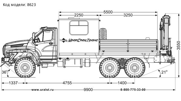 Грузопассажирский автомобиль ГПА 6+2 откр. с КМУ ИМ-95 УСТ 5453 Урал NEXT 4320-6951-72