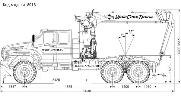 Седельный тягач с КМУ ИТ-180 (тросовый) УСТ 5453 Урал NEXT 4320-74, сдвоен. кабина