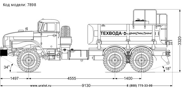 Автоцистерна для технической воды АЦВ-8 УСТ 5453 Урал 4320-1951-60