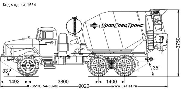 Автобетоносмеситель АБС 6ГП УСТ 54536G Урал 5557-60Е5 