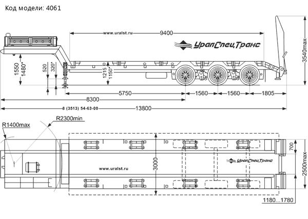 Габаритный чертеж. Полуприцеп-тяжеловоз 990640-081К