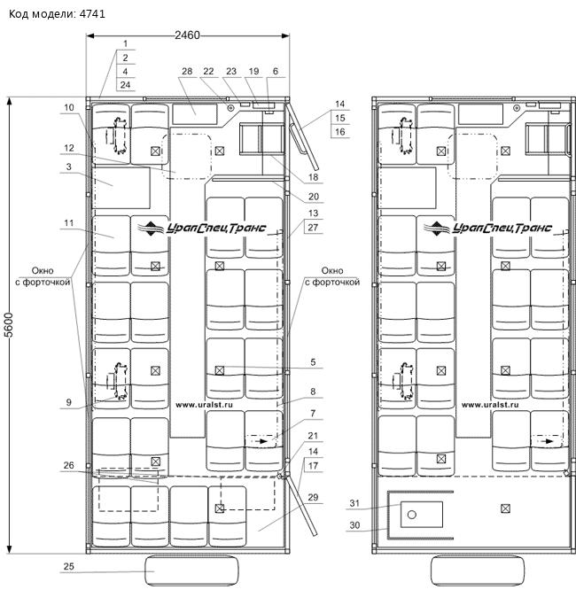 Планировка вахтового автобуса Камаз 5350-42