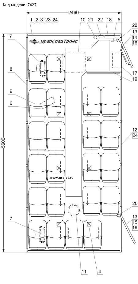 Планировка вахтового автобуса Урал-NEXT 4320-6952-74Г38