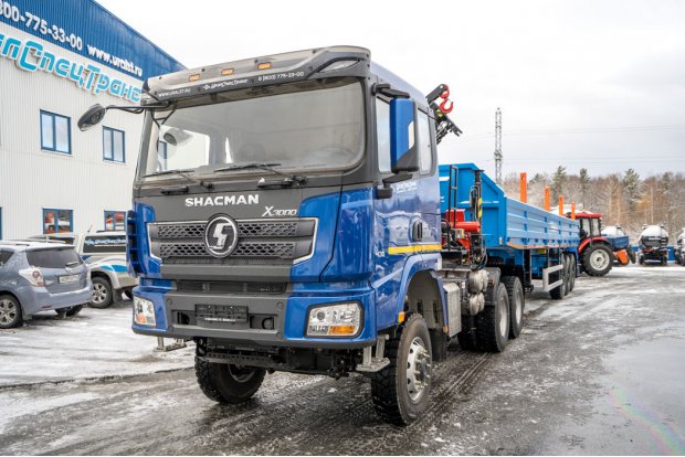 Полуприцеп бортовой ППБ 40-31-12К УСТ 9465 ССУ 1500 шины 14R20 + Седельный тягач УСТ 5453 с КМУ ИМ-180 SHACMAN SX32586V385 (6х6)