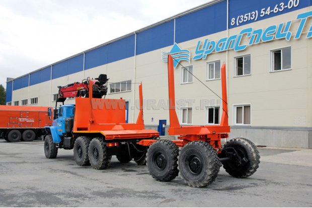 Лесовозный тягач Урал 5557-72М с ГМ Epsilon M100L97 + Прицеп роспуск ПРЛ11-КБ УСТ-94651