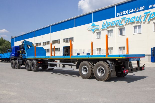 Седельный тягач Урал 8х8 с КМУ ИМ-320 УСТ-5453 + Полуприцеп контейнеровоз 35-31-12КБ УСТ-94651 со снятыми бортами