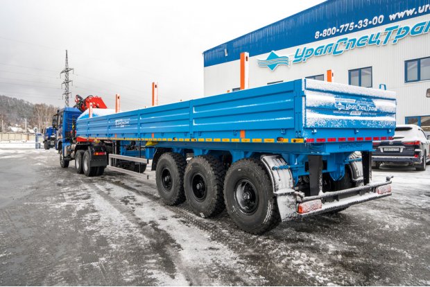 Полуприцеп бортовой ППБ 40-31-12К УСТ 9465 ССУ 1500 шины 14R20 + Седельный тягач УСТ 5453 с КМУ ИМ-180 SHACMAN SX32586V385 (6х6)